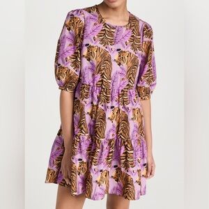 Farm Rio • Tiger Leaves Lavender Puff Sleeve Mini Dress